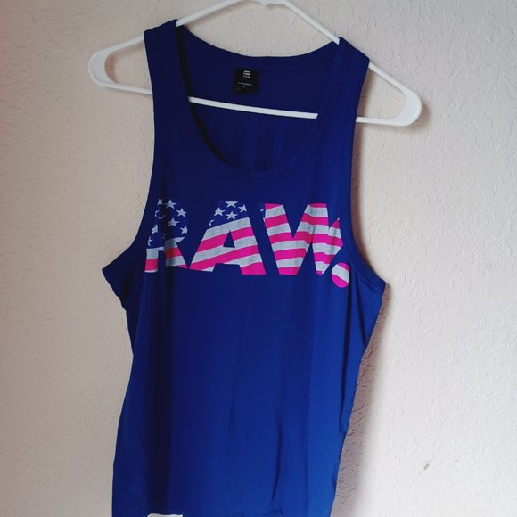 Gstar RAW blue tank top with red, white and blue, stars and stripes design in le - Picture 7 of 7
